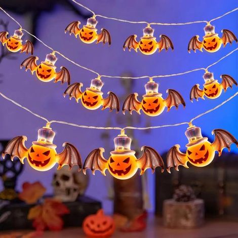 Guirlande lumineuse - USB - Décoration Halloween - Ruban lumineux Halloween - Figurines Citrouille, Fantme & Chauve-souris - Guirlande LED alimentée Blanc chaud IP44 - 3 m 20 LED (1/5)