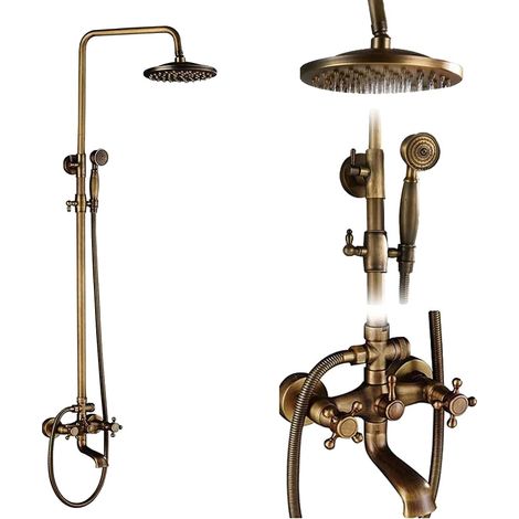 Conjunto de ducha, diseño de lluvia, altura ajustable, latón antiguo C01 (1/2)