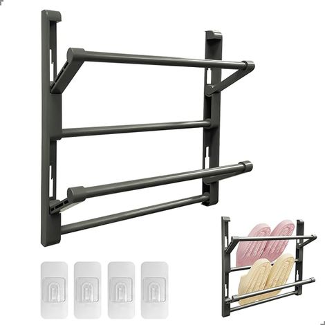 Zapatero de pared, zapatero de pared que ahorra espacio, soporte para zapatos de aluminio ABS, adhesivo 30x29.5cm (1/5)