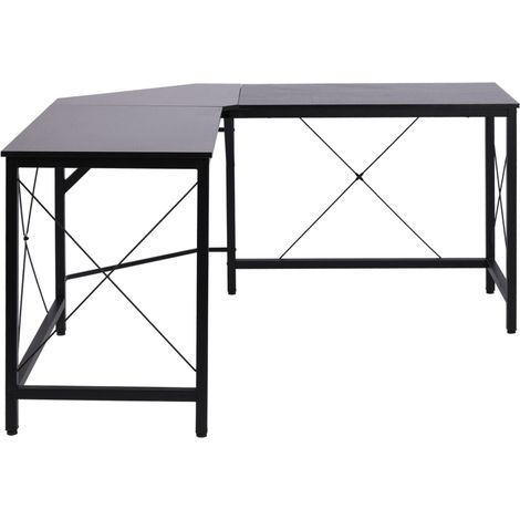 Bureau d'angle en MDF noir 150 x 150 x 76 cm, table de travail en L, meuble moderne pour bureau à domicile. (1/5)