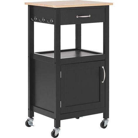 Carrito de cocina negro tablero de madera clara 39 x 48 x 89 cm ruedas estante cajón Siena (1/5)