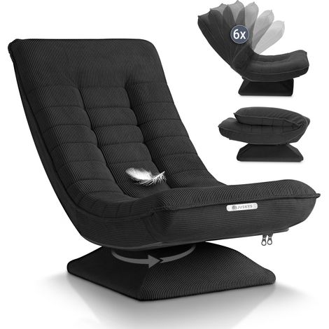 Juskys – Fauteuil relax ergonomique pivotant 360° – Rembourrage 5 couches – Pliable – Revêtement velours gris – Confort optimal pour salon