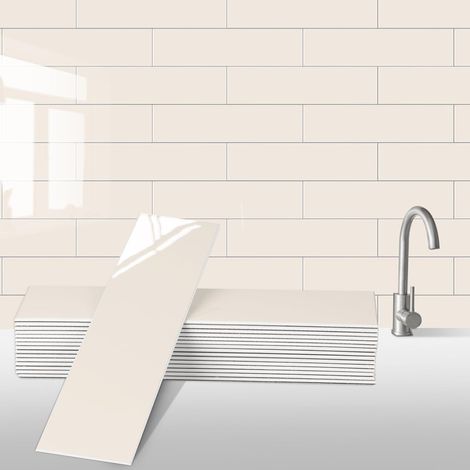 Carreaux Muraux À Décoller Et Coller, 24 Feuilles De Mosaïque Adhésive En PVC, Carrelage Décoratif Pour Dosseret, Carrelage Adhésif Pour Cuisine Et Salle De Bain (Beige) (1/5)