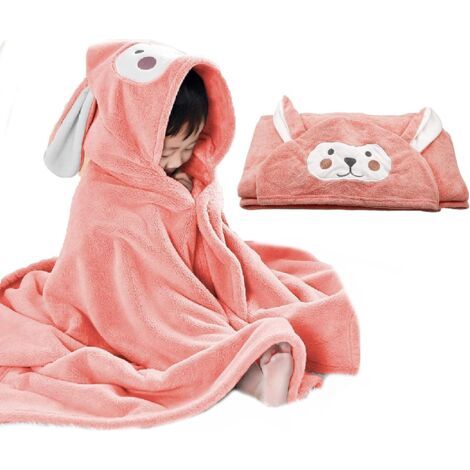 Serviette de bain ultra douce à capuche très absorbante pour enfants - Cadeau pour garçons et filles - Extra large : 70140cm - Rose (1/5)