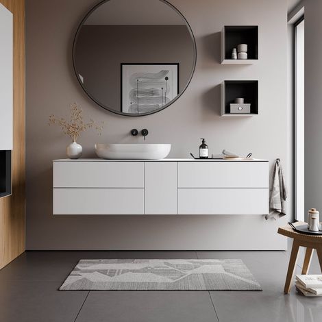 BERNSTEIN - Mueble de baño suspendido MDF con cajones para lavabo sobre encimera - Blanco - 180x52x48cm - ARCTIC 1800 (1/5)