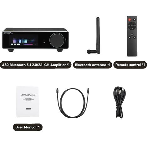Amplificador de potencia estéreo, audio de alta resolución, múltiples entradas, solo A80 (1/2)