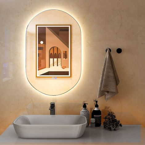 80 x 50cm Anti-Fog Oval Bathroom Wall Mirror Mounted Makeup Mirror w/ Lights (1/5)