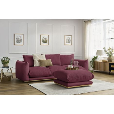 BOBOCHIC - Canapé droit fixe 3 places ERNEST avec pouf Rouge (1/5)