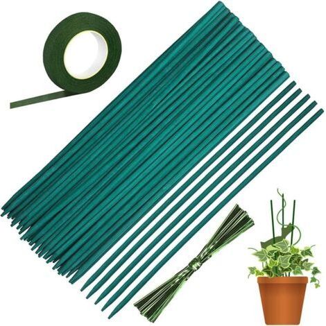 FENOPLASTICA50 Pièces Tuteurs pour Plantes Vertes Bâtonnets de Soutien Tiges de Support Bambou avec 30 Yard Ruban de Papier et 50 Attaches Végétales Tuteur pour Plantes ​Grimpantes Bâton de Plante (15 (1/5)