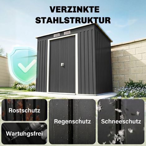 Abri de jardin à ventilation avec portes coulissantes, acier galvanisé, dimensions 213x130x172 cm, teinte gris anthracite