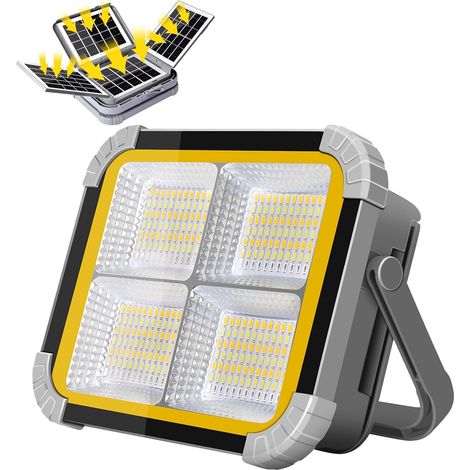 150W Projecteur LED Rechargeable 12000mAh avec 4 Panneaux Solaires 336 perles LED, 4 Modes, IP64, Portable Projecteur LED Chantier pour Garage, Camping, Atelier, Urgence, Chantier, Extérieur (1/5)