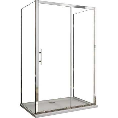 U-Form Duschkabine 110cm Schiebetür mit 2x Seitenteil 70cm x185cm, 5mm ESG Klarglas,Chrom-Optik, Nischentür (1/5)
