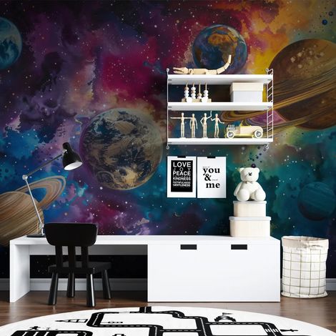 Papier Peint Paysage - Galaxie Colorée et Planètes - 150 x 250 cm (1/2)