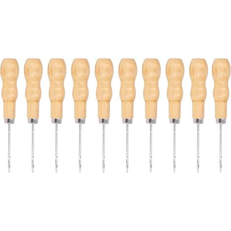 10 Pièces Alène à Coudre en Cuir avec Manche en Bois, 125mm, Kit d'Outils de Réparation et de Bricolage (1/5)