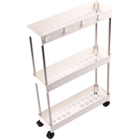 Estantería estrecha para baño, mueble móvil con ruedas, 3 estantes, color blanco (83590001) (1/5)