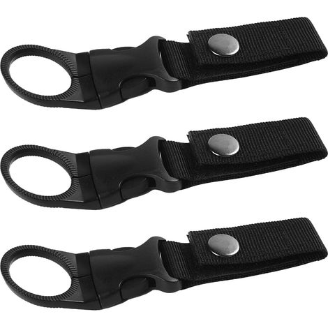 Portabotellas de 3 piezas, portabotellas portátil con asa para colgar, cinturón para botellas para exteriores, mosquetón de cincha de nailon para acampar, montañismo y senderismo (negro) (1/5)