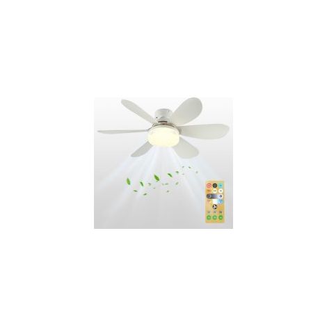 Ventilateur de plafond avec lumière, ventilateur de plafond silencieux de 52 cm avec lumière et télécommande, 6 pales, 3 vitesses, 3 couleurs, ventilateur de plafond avec fonction minuterie (1/4)