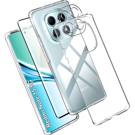 Coque pour Xiaomi Redmi Note 15 5G/POCO M8 5G Case avec Verre Trempé Protection écran avec 1 Pièces Caméra, Transparent Soft Etui Silicone TPU Cover Housse Absorption Anti-Scratch Housse étui (1/5)