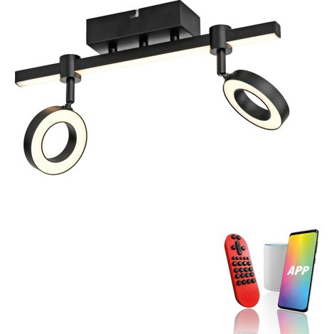 Plafonnier LED JUST LIGHT 12075-18 noir, 10,5 W, 1300 lm, CCT, RVB, Maison intelligente