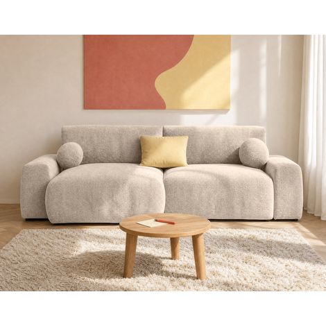 Constance - canapé d'angle réversible 4 places convertible avec coffre en velours relief - beige (1/5)