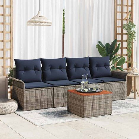 Set Divano da Giardino 5 pcs Grigio e Blu Navy polyrattan vidaXL (1/5)