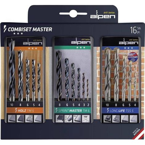 ALPEN 9084092 Estuche Brocas Kombiset 16 Piezas, Multicolor