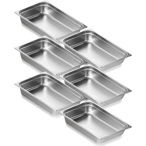 VEVOR Set Contenitore per Alimenti Antiaderente da Cucina Confezione 6 Pezzi, Vassoio Contenitore da Tavolo in Acciaio Inox Bacinelle Profondita 107mm per Catering Uso Commerciale Senza Coperchio