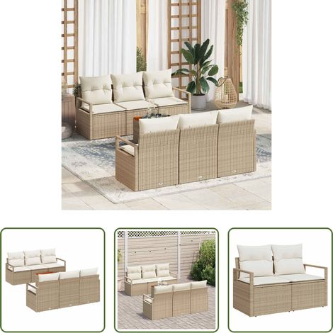 vidaXL Modulares Sofa - Gartensofa-set mit Speicher 7 pcs Beige und Creme Poly-Rattan (1/5)