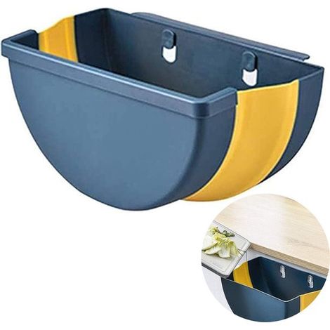 Cubo de basura, Cubo de basura plegable, Papelera de cocina, Cubo de basura para la cocina, Puerta del armario, Fácil de colgar, Plástico, Azul (1/5)