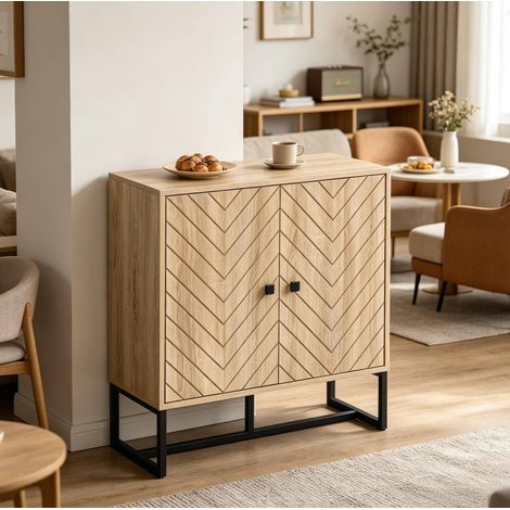 MEUBLIV Aparador de almacenaje 80x29,5x80 cm madera natural y negro con estante ajustable (1/5)