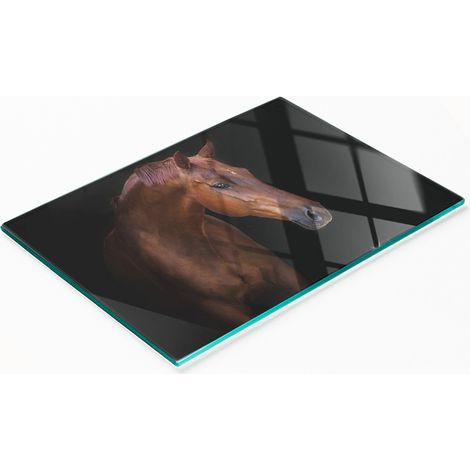 Tabla de cocina decorativa multifuncional de vidrio con diseño de caballo marrón, 80x52 cm. (1/5)