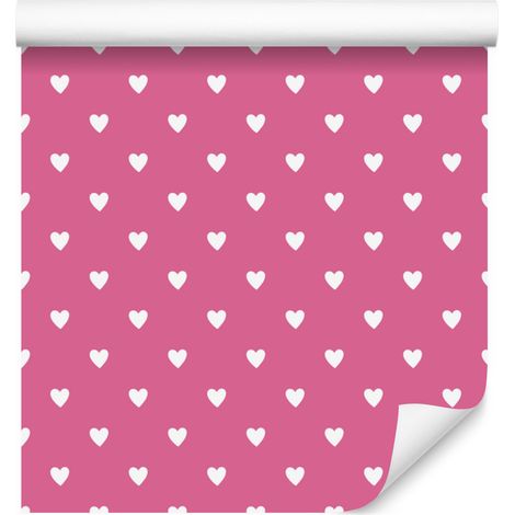 Papier peint rose poudré à motifs de cœurs 50x1000 cm (1/5)