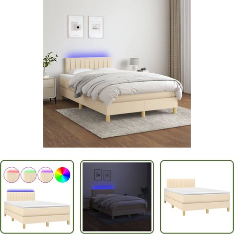 vidaXL LED-Streifen - Boxspringbett mit Matratze & LED Creme 120x200 cm Stoff (1/5)