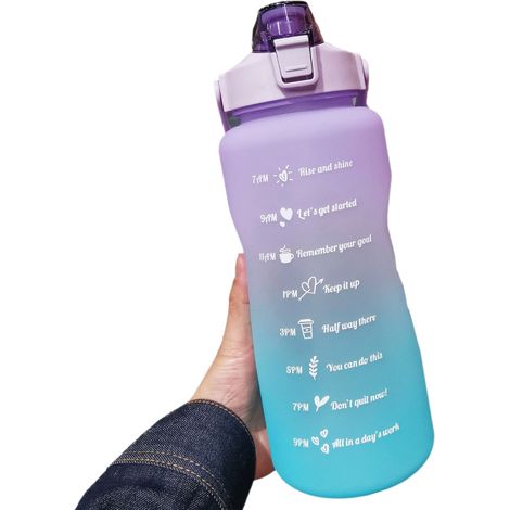 2-Liter-Wasserflasche mit Marker und Strohhalm, großes Fassungsvermögen, mit Griff, wiederverwendbar und auslaufsicher, ideal zum Wandern, Reisen, für Outdoor-Sportarten, Fitnessstudio und Fitness.