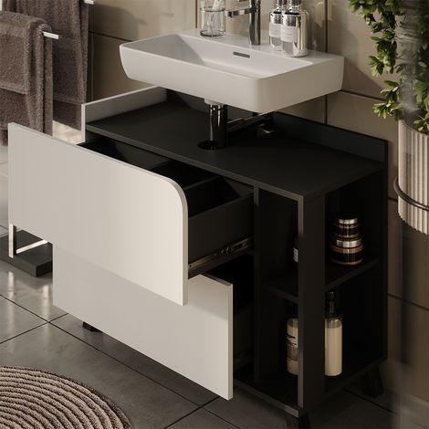 Mobile sottolavabo per bagno Karen, Bianco/Antracite, 80 x 65 cm con 2 cassetti, Vicco (1/5)