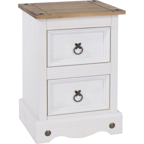 White Corona Pine Bedside Cabinet 2 Drawer Bedroom Side Table Nightstand Waxed (1/3)
