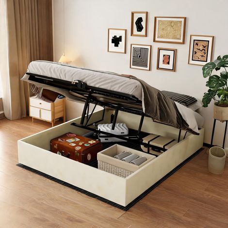 Tête de lit beige en tissu métal 200 x 160 x 30 cm (1/5)
