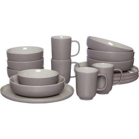 Service de table Jasper, 16 pièces, taupe, grès, assiettes, bols et gobelets pour 4 personnes (1/4)
