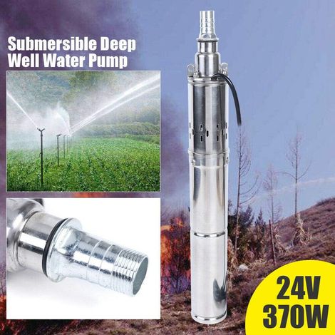 Bomba de agua solar para pozos profundos DC 24V 370W Bomba de tornillo de acero inoxidable, 213 pies de elevación, 8,8 GPM de caudal, bomba de riego agrícola, sistema de circulación de agua solar