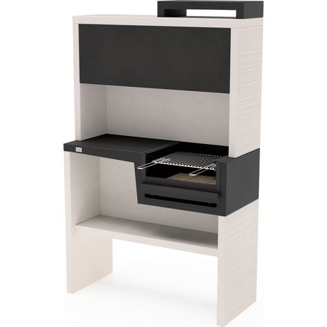 TUOZI - Barbacoa de Obra para Leña y Carbón Modelo PLANO PLEGADO COMPLETO (Blanco negro - 118 x 50 x 190 cm) REF: 8055 - Uso en Exteriores