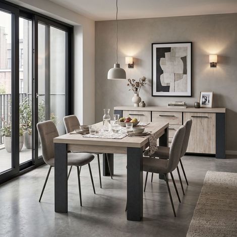 Séjour table + buffet finition chêne clair et gris ardoise - HADÈS (1/5)