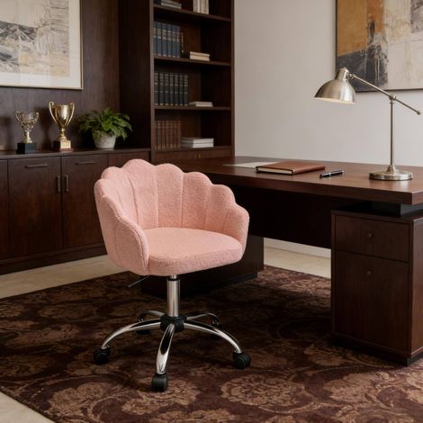 Drehstuhl 55x37.5x81.5 cm rosa aus Stoff und Metall höhenverstellbar mit Rollen (1/5)