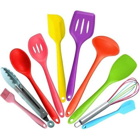 10pcs Cuisine Ustensiles de Cuisson Batteur, Spatule , Pelle, Cuillère, Pelle Multicolore