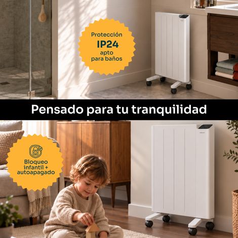 Taurus Comfy Small V.II – Radiador eléctrico 1000 W – Tecnología Inverter – 4 modos – Pantalla táctil – Programación semanal – IP24 (1/5)