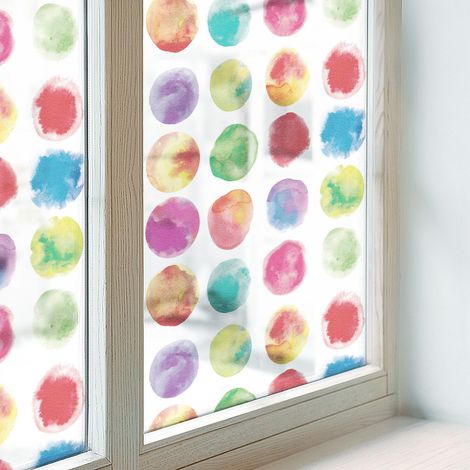 Fensterfolie 100x146 cm Blickdicht Dekorfolie PVC Dekorativ Folie für Badezimmer Schlafzimmer Selbstklebend Sichtschutz Fenster Milchglas Bunte Kreise