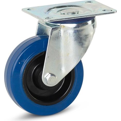 Roulette pivotante - MESO - Caoutchouc élastique bleu - 100mm - 100kg - Platine