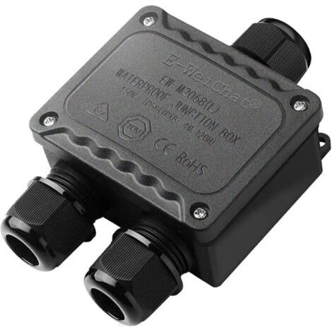 FENOPLASTICABoîte de dérivation étanche IP68 3 voies pour l'extérieur avec presse-étoupes M25 pour petit boîtier électrique noir de Ø4mm-Ø14mm de diamètre pour l'extérieur lumière jardin piscine (1/4)