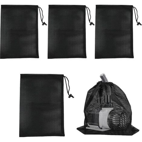 4 Pièces Sac de Pompe, Sac en Filet de Filtre de Pompe, Pompe Bassin, Sac de Barrière de Pompe pour Filtre Bassin, Sac Filtrant de Pompe à Eau en Maille pour Filtres de Bassine (Noir) (1/5)