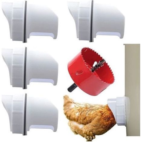 Mangeoire automatique pour poules – 4 ports anti nuisible – Plastique PP alimentaire résistant au gel – Pour seaux et bacs (1/4)