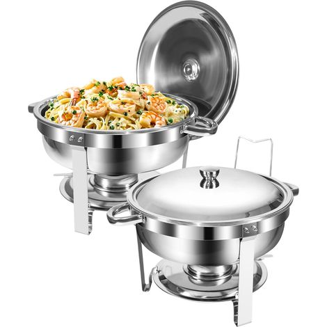 Chafing Dish Buffet Set 5L,Lot de 2pcs Acier Inoxydable,Argenté Buffet Chauffant Rond, Acier Inoxydable, Design à Bords roulés, Pour Catering, Buffet et fête (1/5)